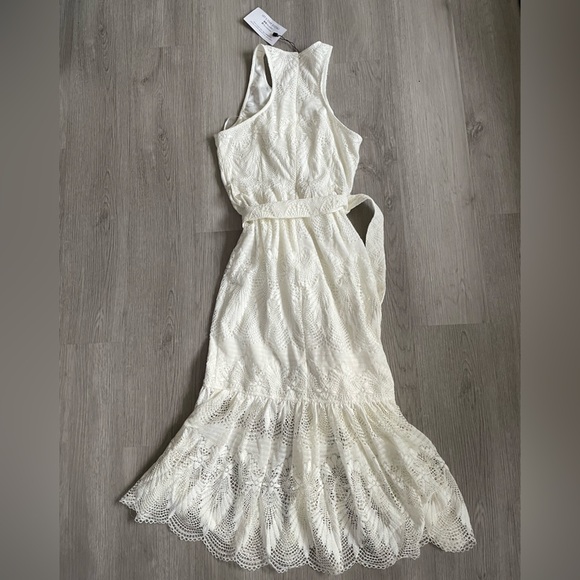 NWT Yumi Kim White Ruffle Lace Bridal High Neck Belted Sleeveless Midi Dress XS - Picture 9 of 10